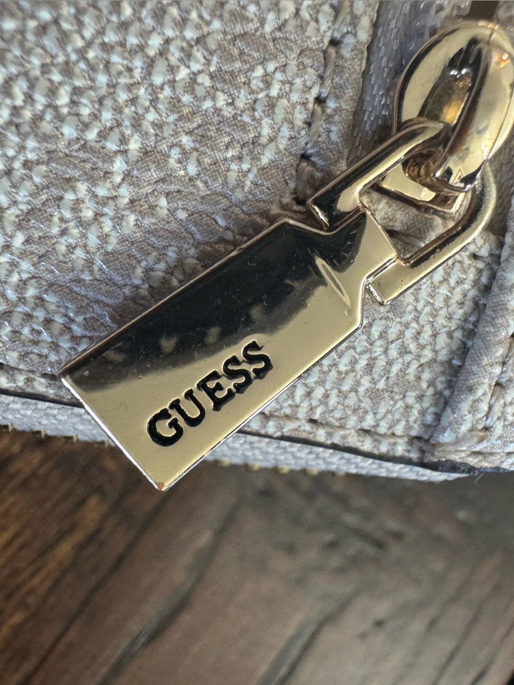 Guess Beige Monogram Zip-Around Wristlet Wallet with Gold Logo - Picture 10 of 16